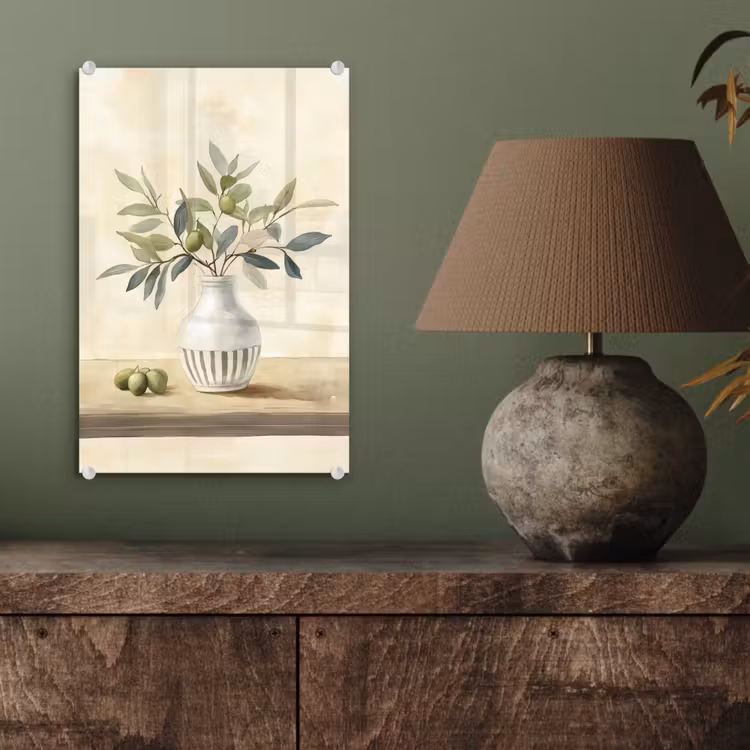 Glas schilderij - Vaas - Keramiek - Olijftakken — 4