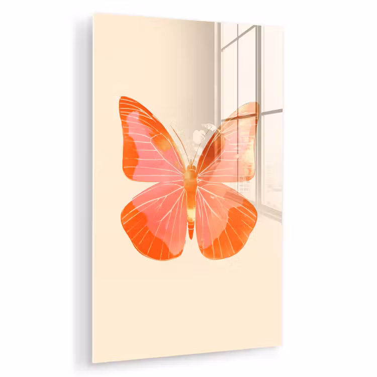 Glas schilderij - Vlinder - Minimalistisch - Roze — 1