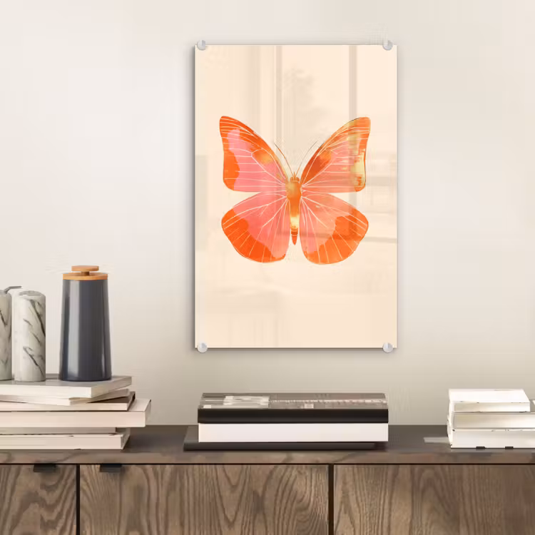 Glas schilderij - Vlinder - Minimalistisch - Roze — 2