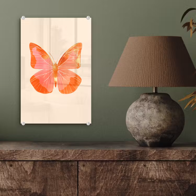 Glas schilderij - Vlinder - Minimalistisch - Roze — 4