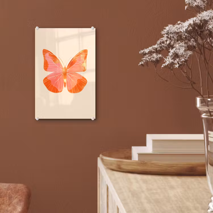 Glas schilderij - Vlinder - Minimalistisch - Roze — 6