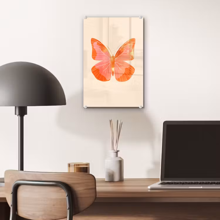 Glas schilderij - Vlinder - Minimalistisch - Roze — 7