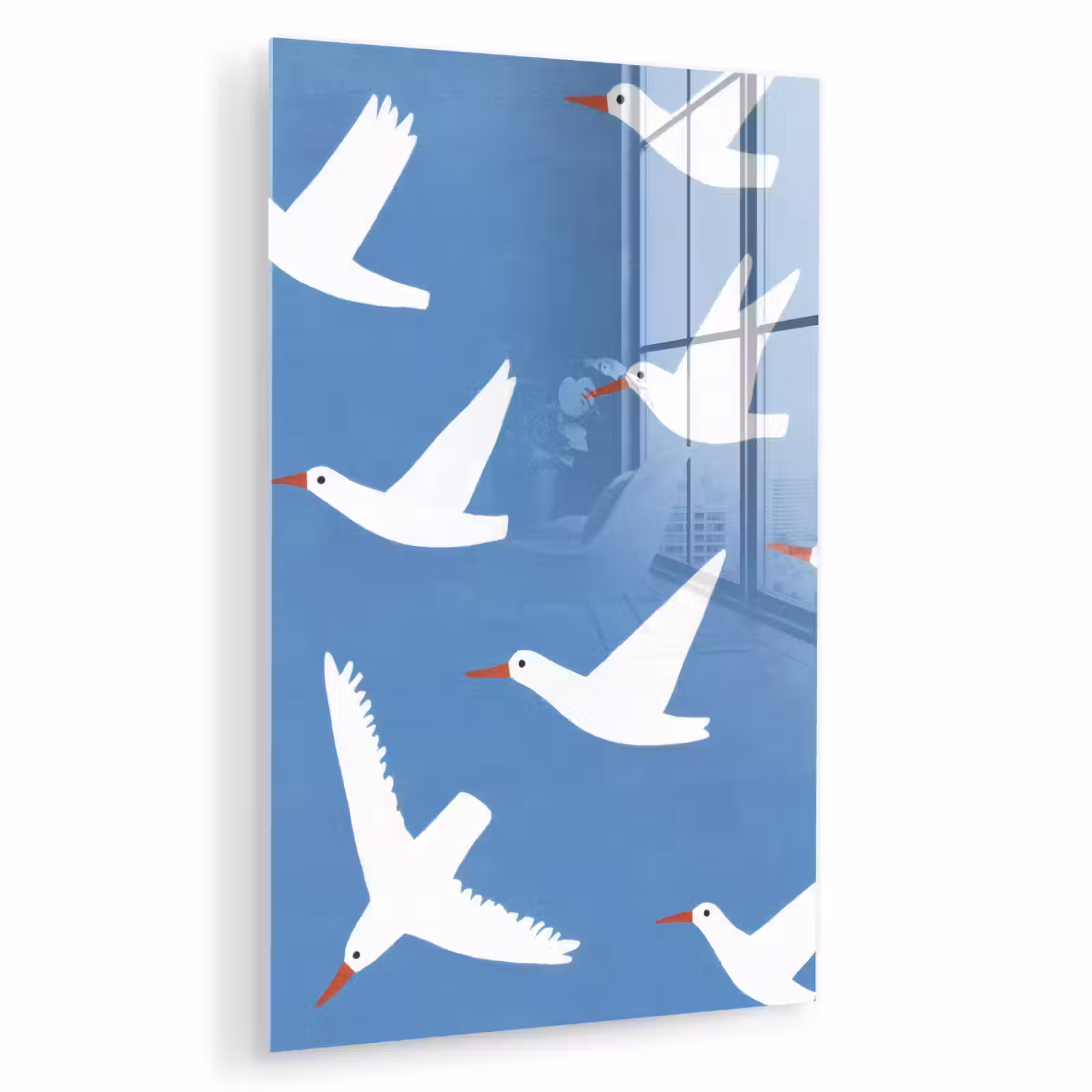 Glas schilderij - Vogels - Wit - Patroon — 1
