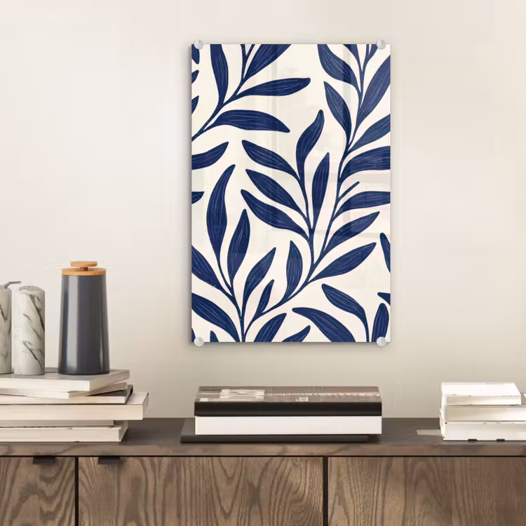 Glas schilderij - Bladeren - Klimop - Donkerblauw — 2