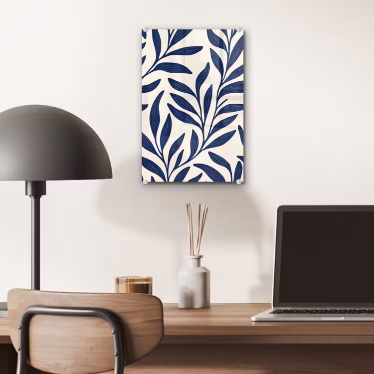 Glas schilderij - Bladeren - Klimop - Donkerblauw — 7