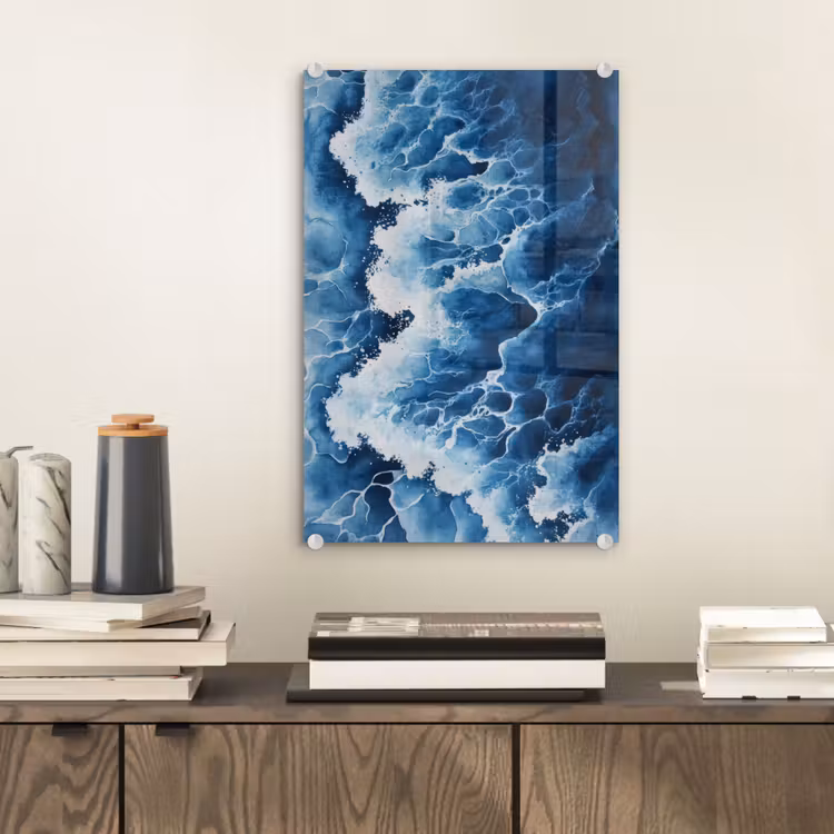 Glas schilderij - Golven - Blauw - Schuim — 2