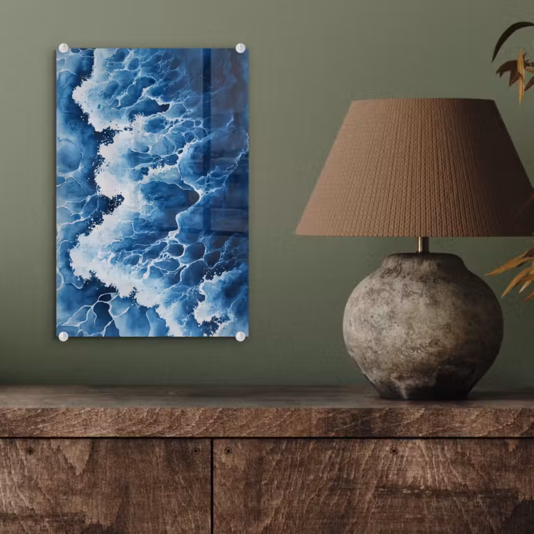 Glas schilderij - Golven - Blauw - Schuim — 4