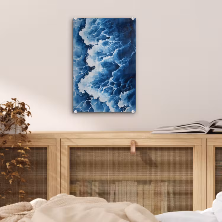 Glas schilderij - Golven - Blauw - Schuim — 5