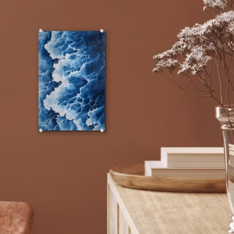 Glas schilderij - Golven - Blauw - Schuim — 6