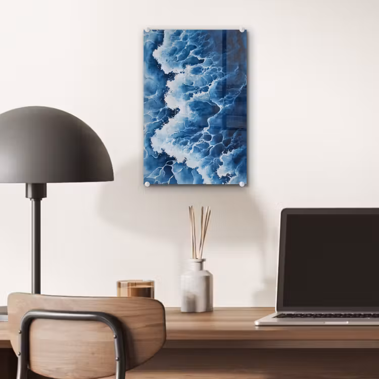 Glas schilderij - Golven - Blauw - Schuim — 7