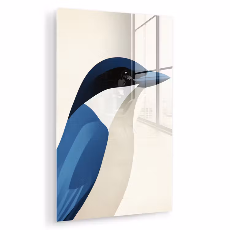 Glas schilderij - Illustratie - Blauw - Vogel — 1