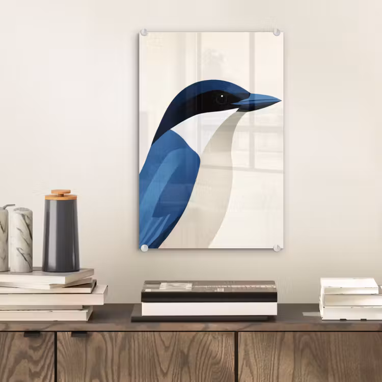 Glas schilderij - Illustratie - Blauw - Vogel — 2
