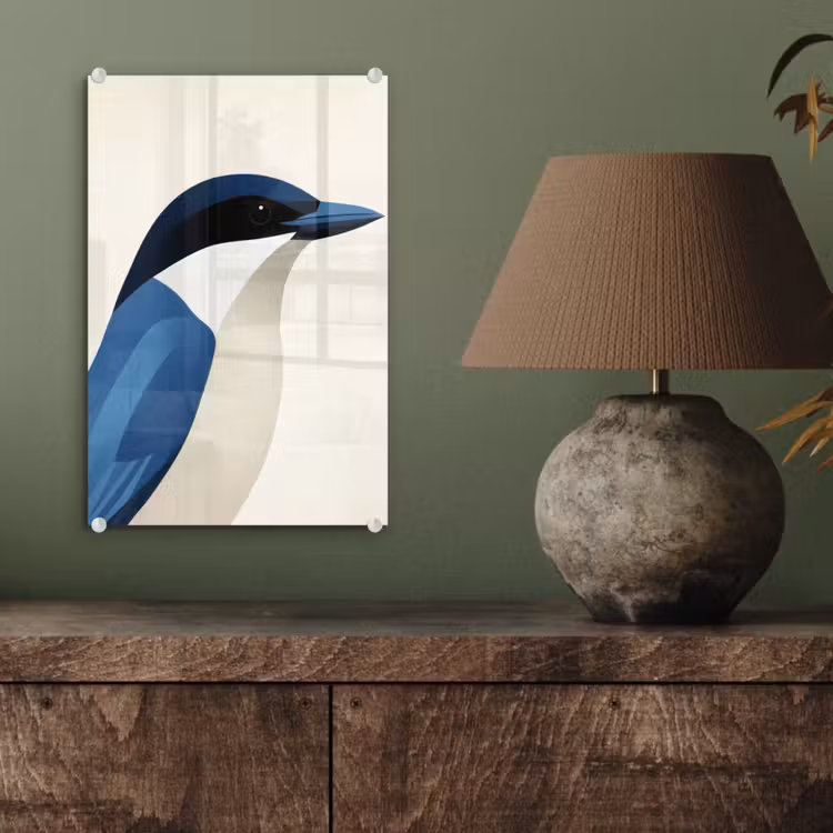 Glas schilderij - Illustratie - Blauw - Vogel — 4