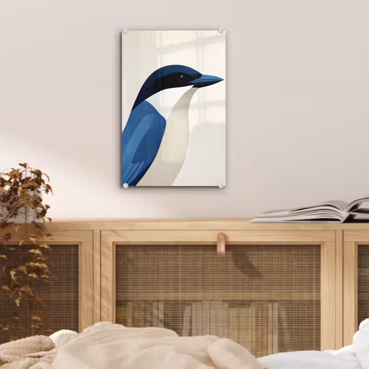 Glas schilderij - Illustratie - Blauw - Vogel — 5
