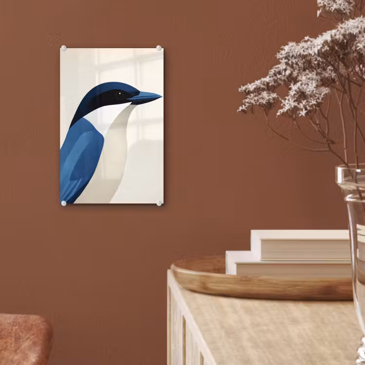 Glas schilderij - Illustratie - Blauw - Vogel — 6