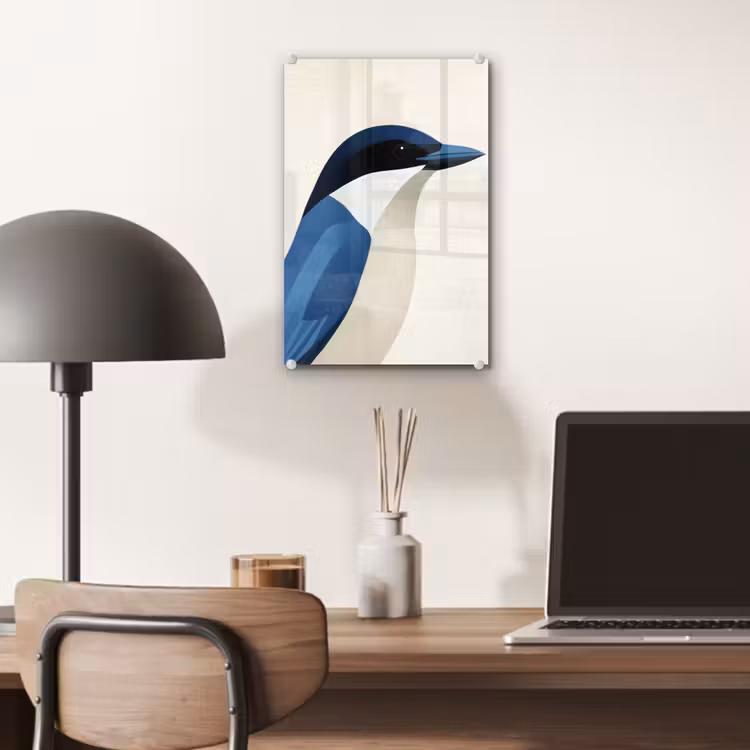 Glas schilderij - Illustratie - Blauw - Vogel — 7