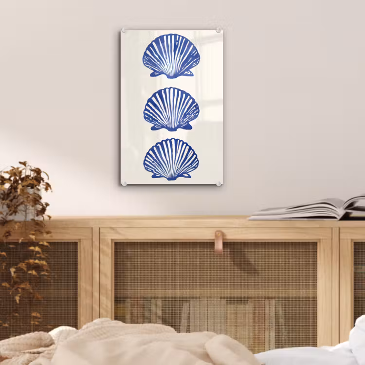 Glas schilderij - Schelpen - Blauw - Patroon — 5