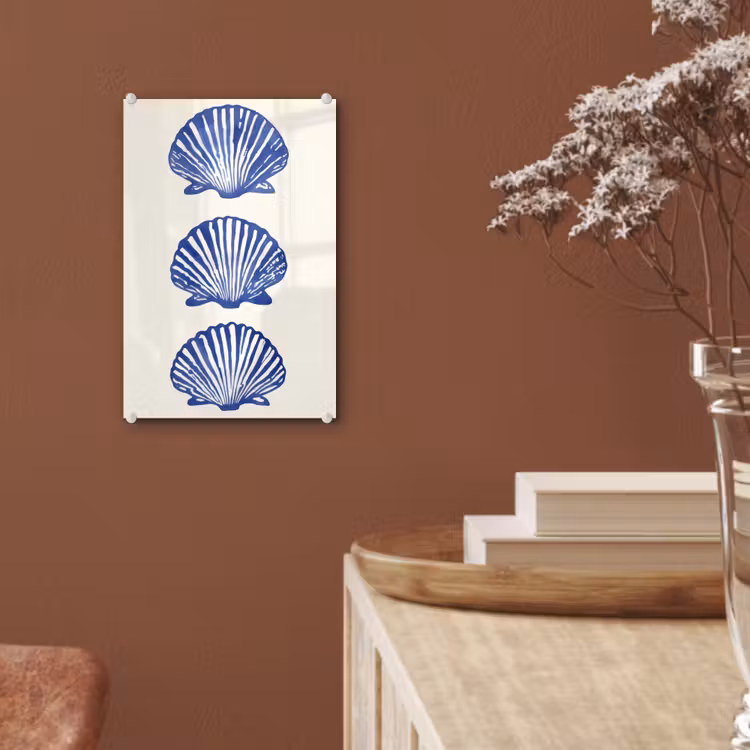 Glas schilderij - Schelpen - Blauw - Patroon — 6