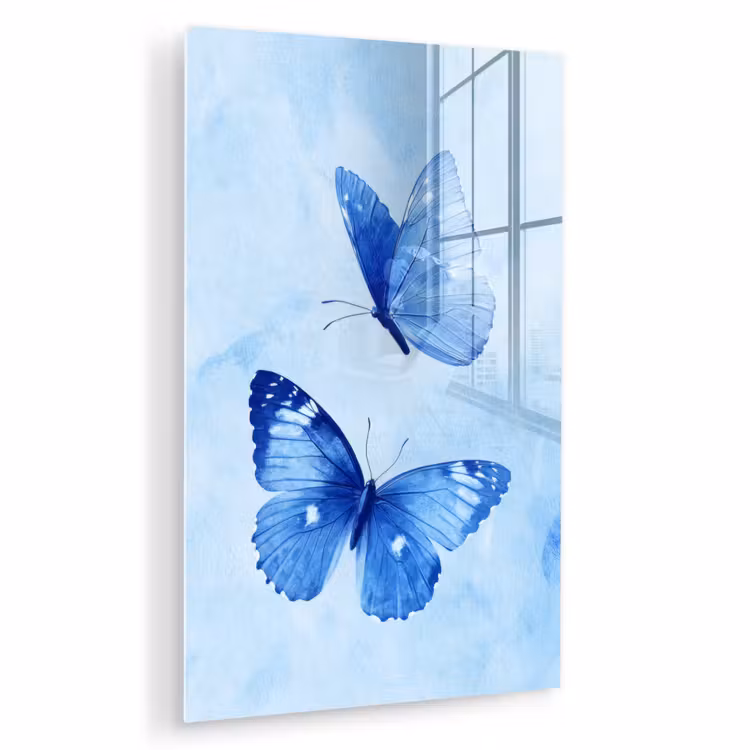 Glas schilderij - Vlinders - Sierlijk - Blauw — 1