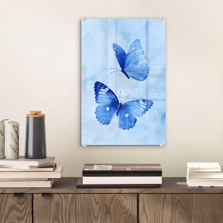 Glas schilderij - Vlinders - Sierlijk - Blauw — 2