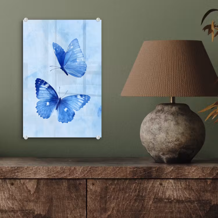 Glas schilderij - Vlinders - Sierlijk - Blauw — 4