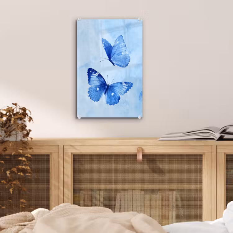 Glas schilderij - Vlinders - Sierlijk - Blauw — 5