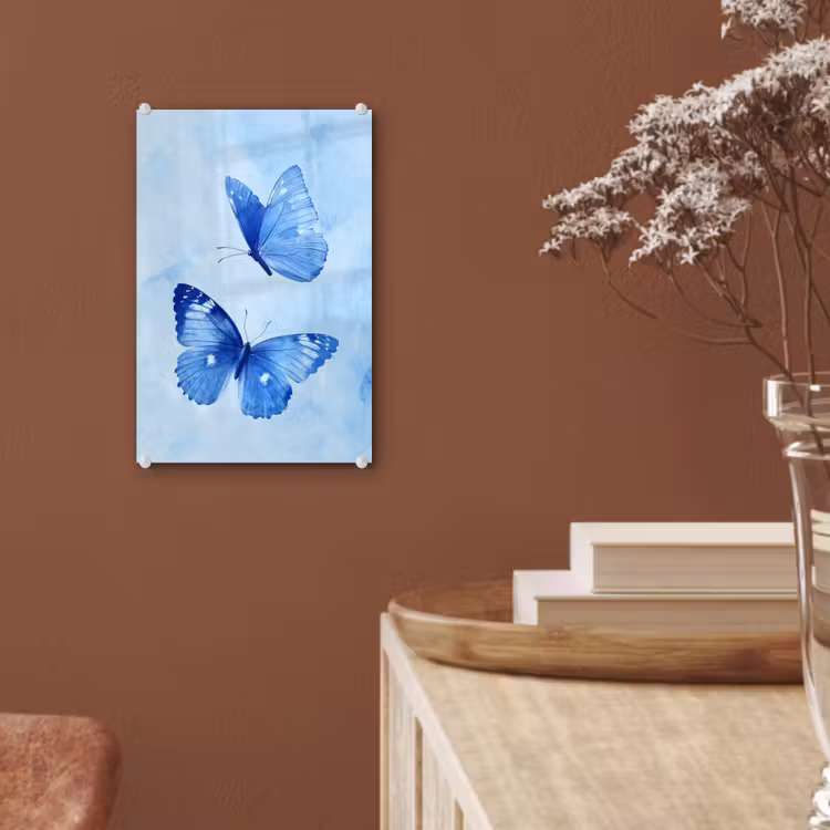 Glas schilderij - Vlinders - Sierlijk - Blauw — 6
