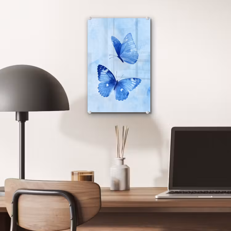 Glas schilderij - Vlinders - Sierlijk - Blauw — 7