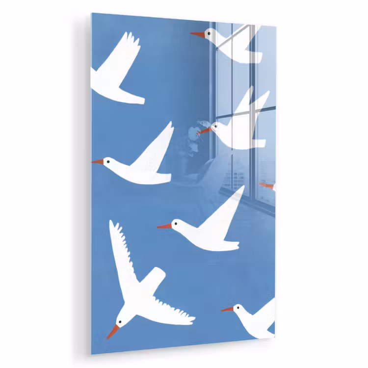 Glas schilderij - Vogels - Wit - Patroon — 1