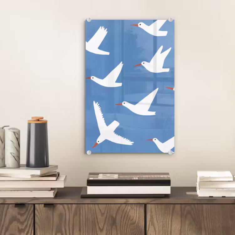 Glas schilderij - Vogels - Wit - Patroon — 2