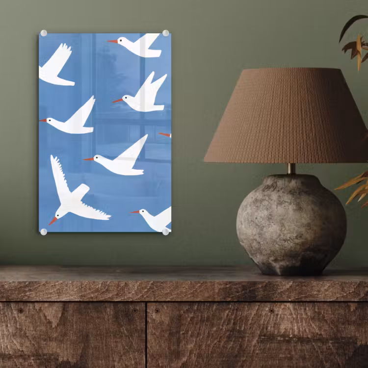 Glas schilderij - Vogels - Wit - Patroon — 4