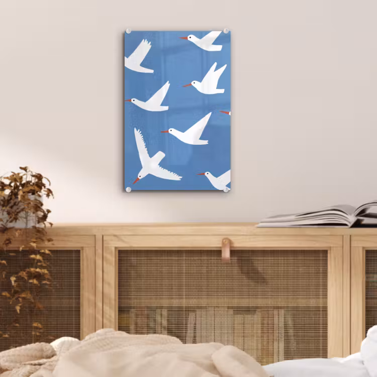 Glas schilderij - Vogels - Wit - Patroon — 5