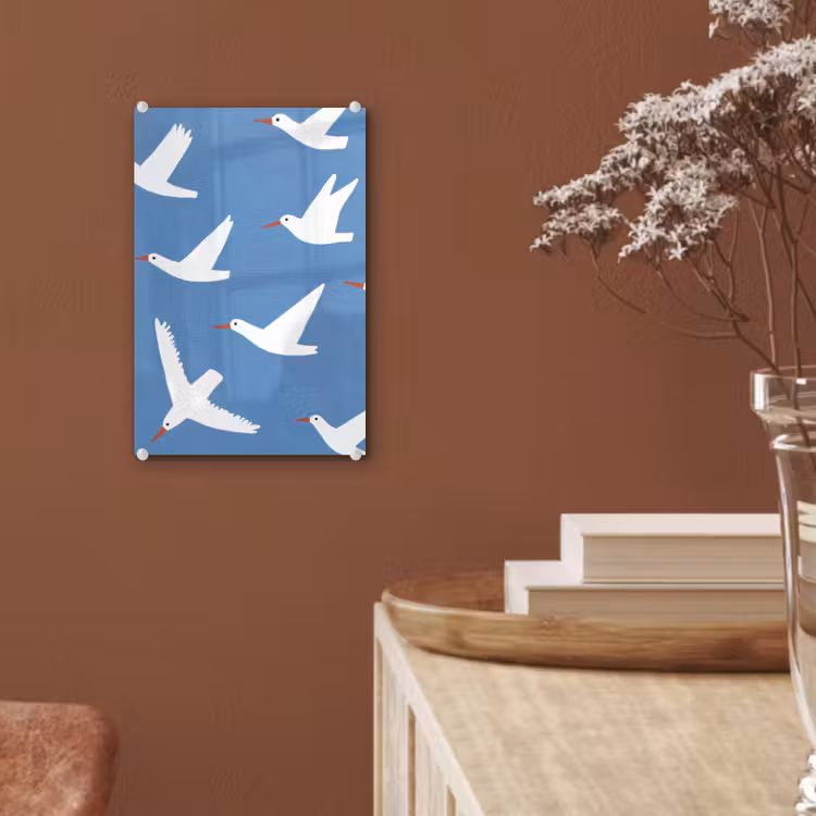 Glas schilderij - Vogels - Wit - Patroon — 6