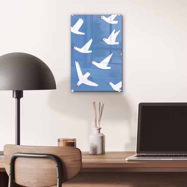 Glas schilderij - Vogels - Wit - Patroon — 7