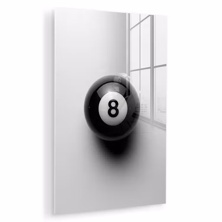 Glas schilderij - Biljartbal - Getal - Acht - Wit — 1