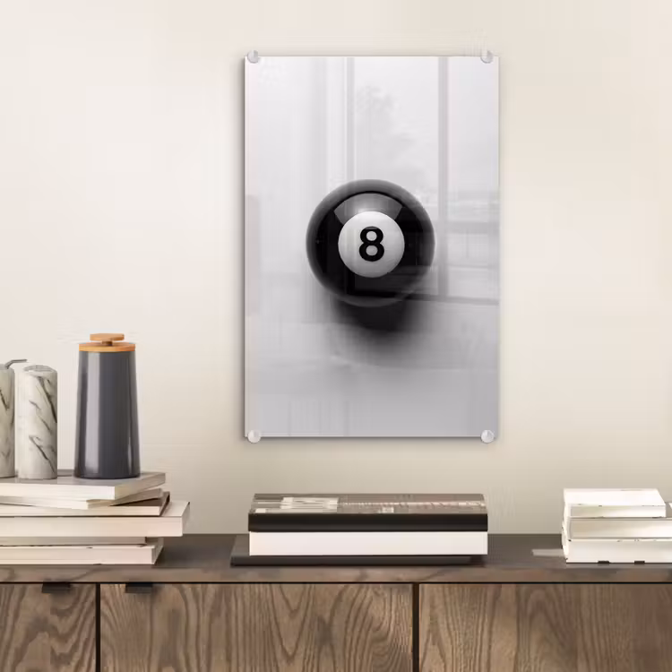Glas schilderij - Biljartbal - Getal - Acht - Wit — 2