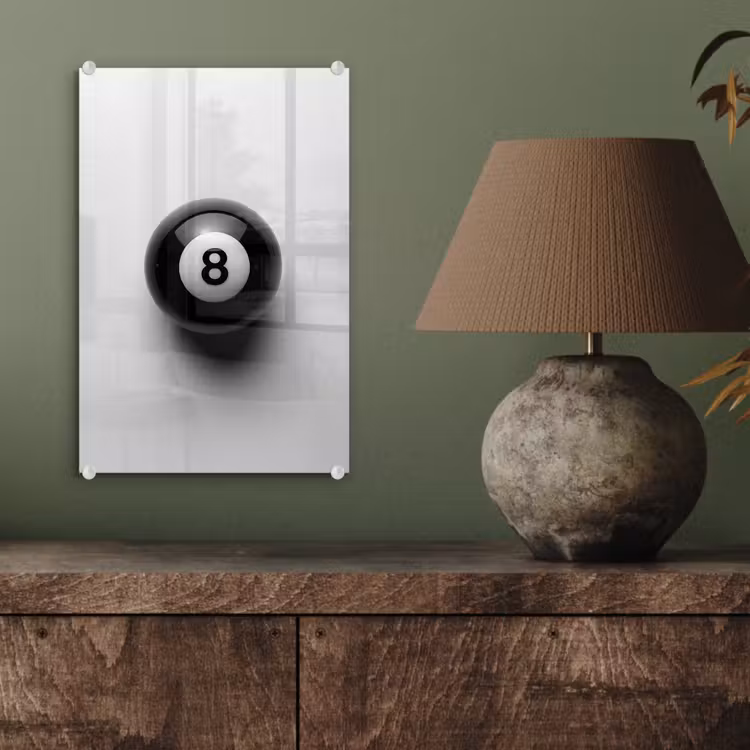 Glas schilderij - Biljartbal - Getal - Acht - Wit — 4