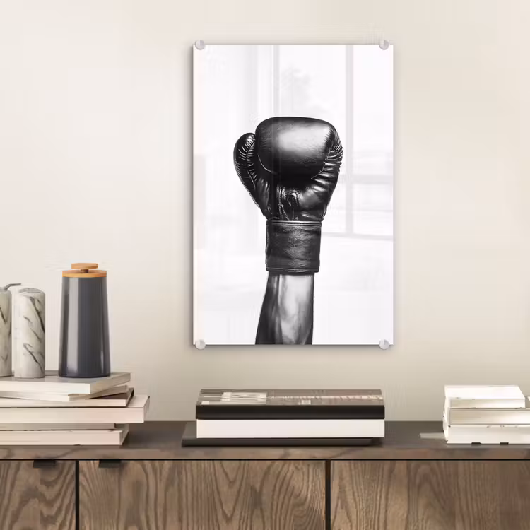 Glas schilderij - Bokshandschoen - Zwart - Hand — 2