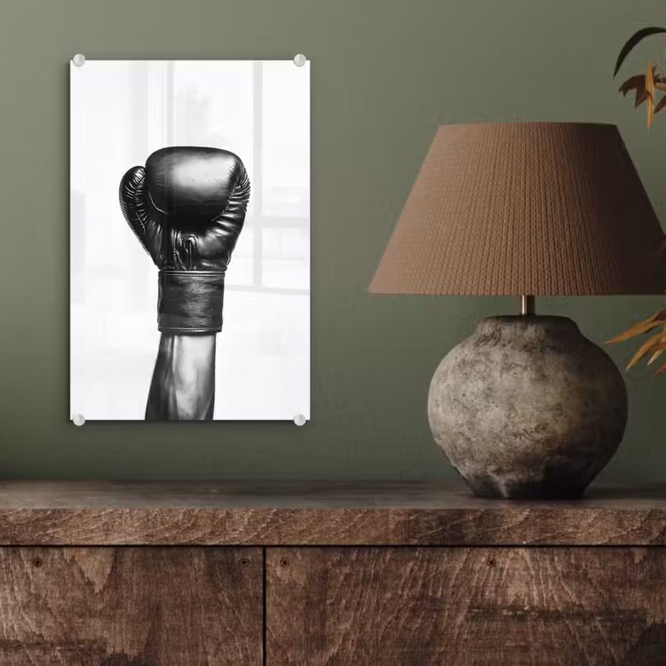 Glas schilderij - Bokshandschoen - Zwart - Hand — 4