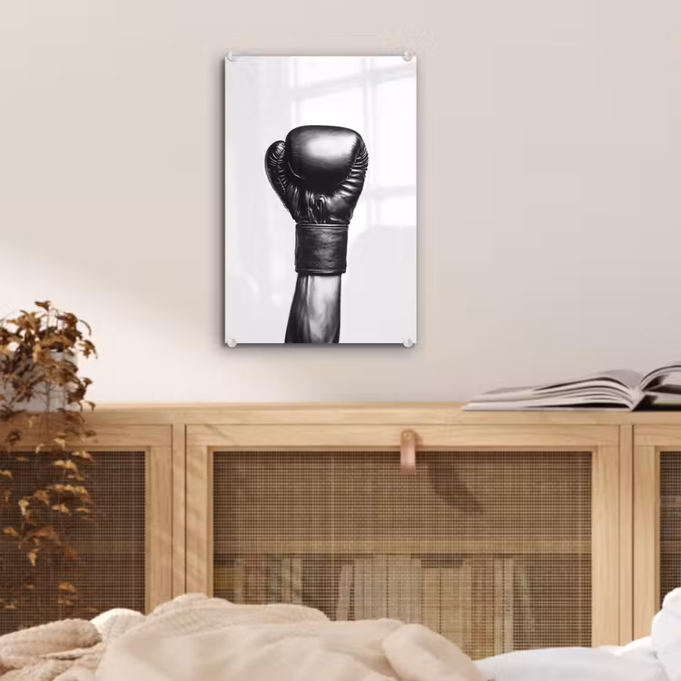 Glas schilderij - Bokshandschoen - Zwart - Hand — 5