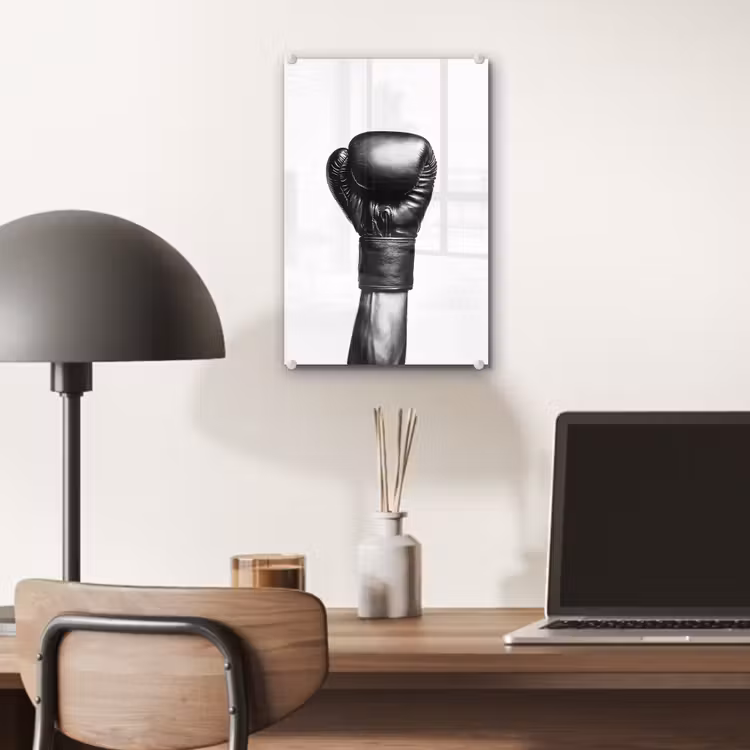 Glas schilderij - Bokshandschoen - Zwart - Hand — 7