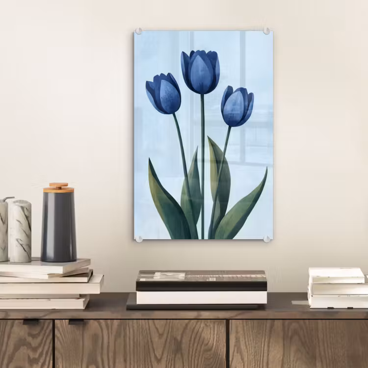 Glas schilderij - Tulpen - Blauw - Bladeren — 2
