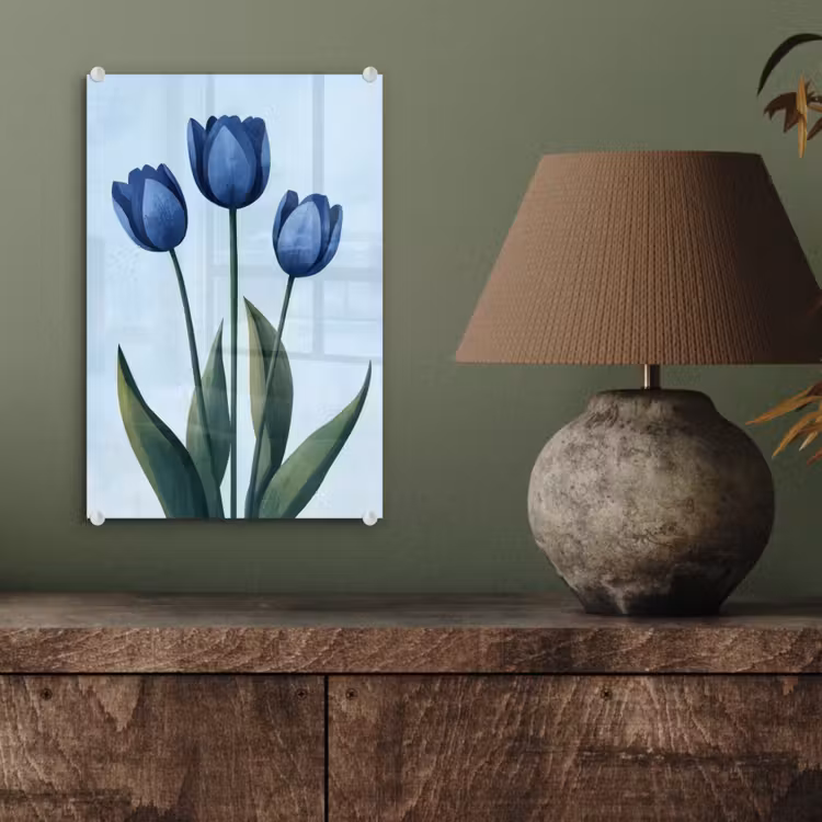 Glas schilderij - Tulpen - Blauw - Bladeren — 4
