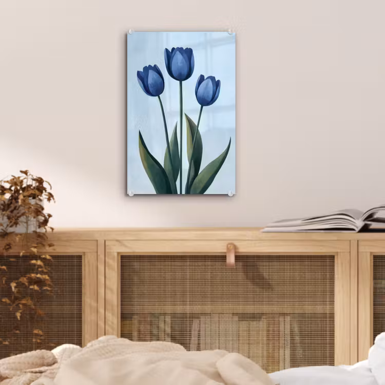 Glas schilderij - Tulpen - Blauw - Bladeren — 5