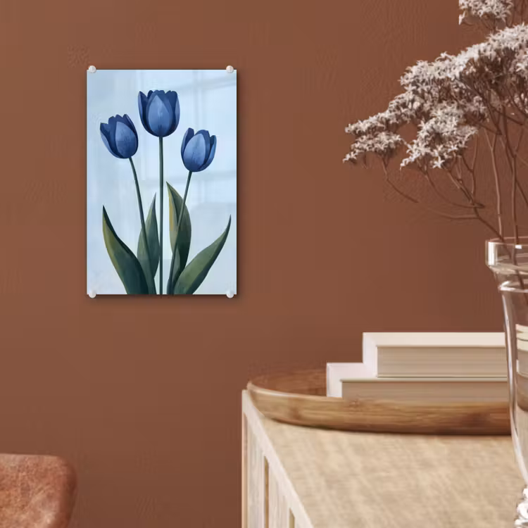 Glas schilderij - Tulpen - Blauw - Bladeren — 6