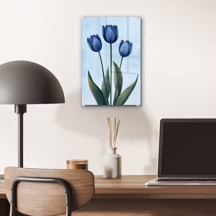 Glas schilderij - Tulpen - Blauw - Bladeren — 7