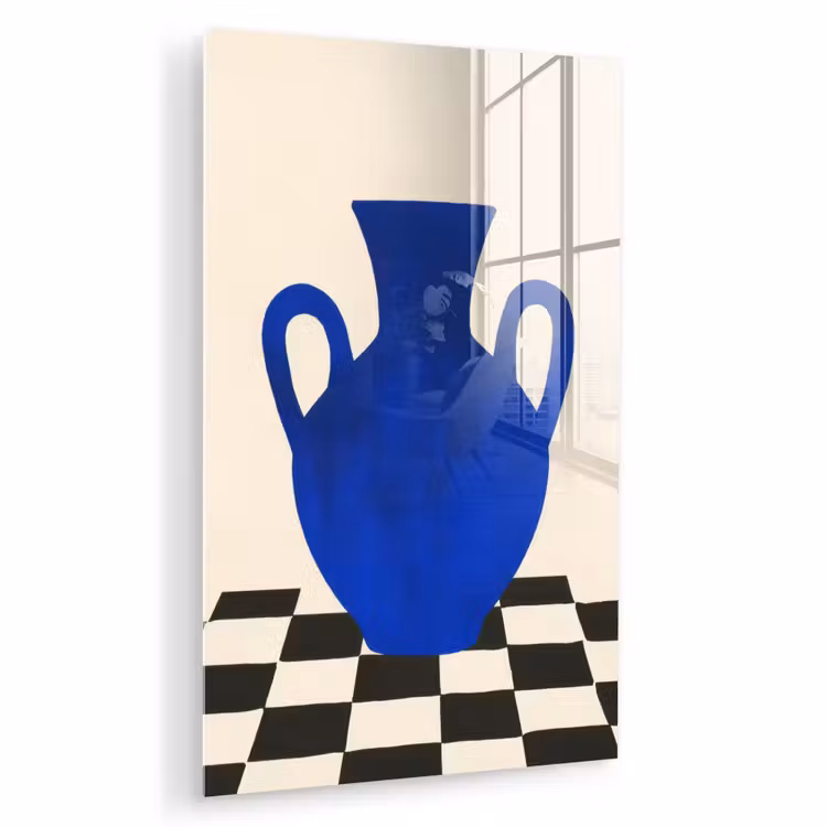 Glas schilderij - Vaas - Blauw - Geblokt - Modern — 1