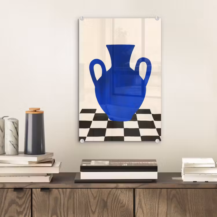 Glas schilderij - Vaas - Blauw - Geblokt - Modern — 2