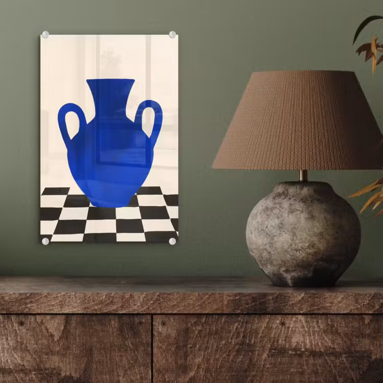 Glas schilderij - Vaas - Blauw - Geblokt - Modern — 4