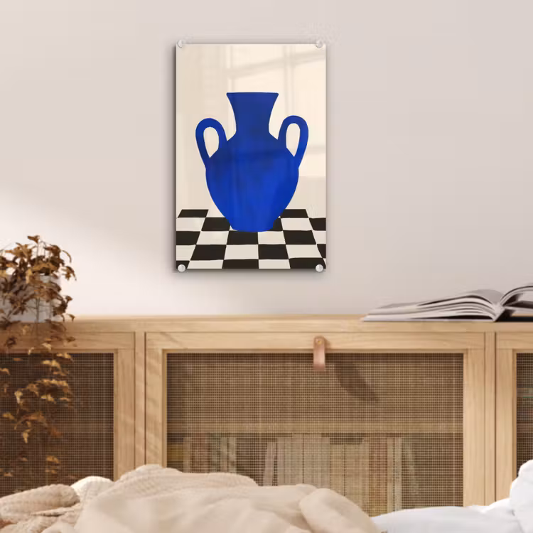 Glas schilderij - Vaas - Blauw - Geblokt - Modern — 5